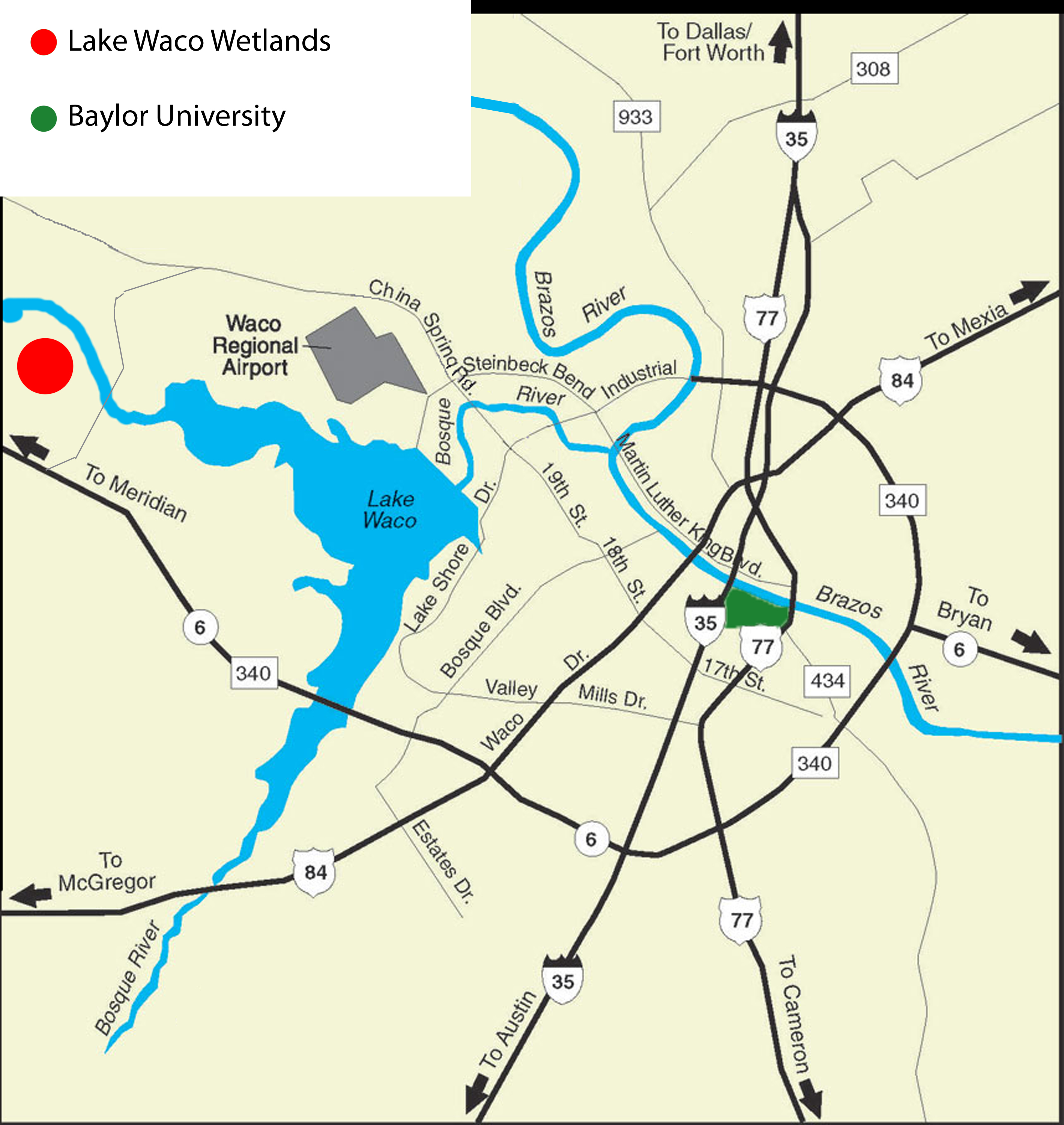 Drought Affects Waco Wetlands The Baylor Lariat Wetlands Map FTW 
