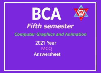 BCA Fifth semester Computer Graphics and Animation 2021 year mcq with Answersheet 2019 year Batch