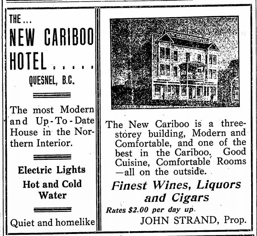 newspaper article of the New Cariboo Hotel in Quesnel