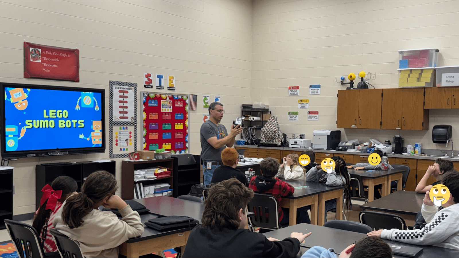 Learning about LEGO Sumo Bots at PVES Schaub / Viviano collaboration.