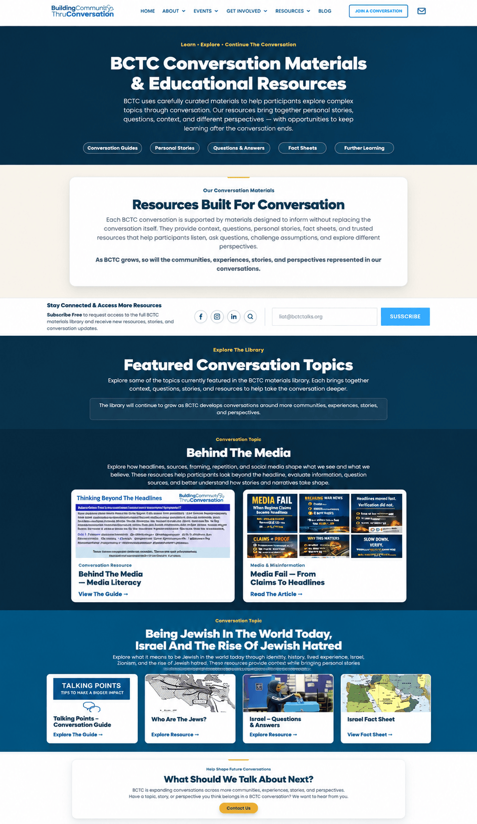 BCTC Conversation Materials Library featuring books, podcasts, films, videos and educational resources