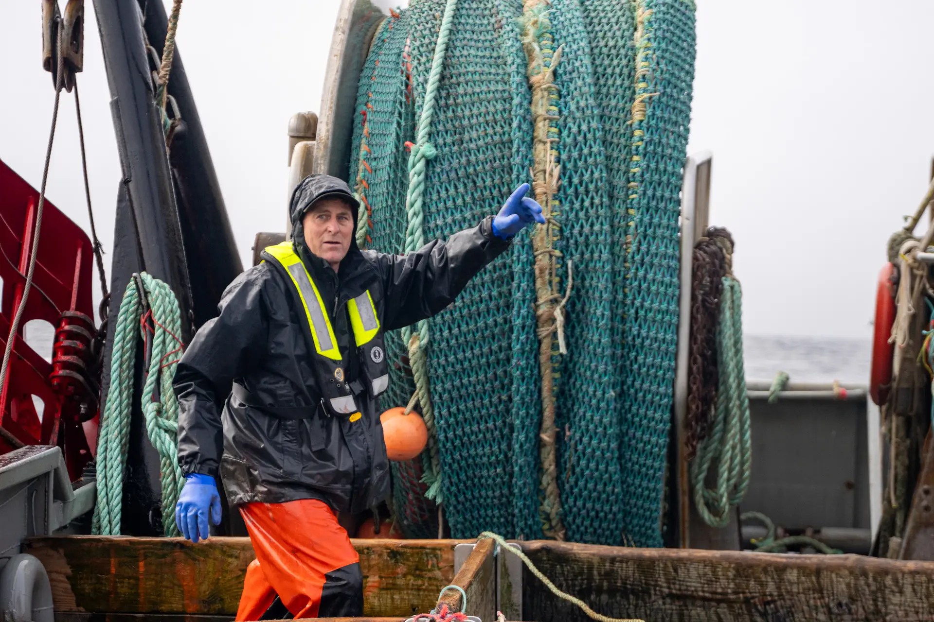 Trawl net on boat
