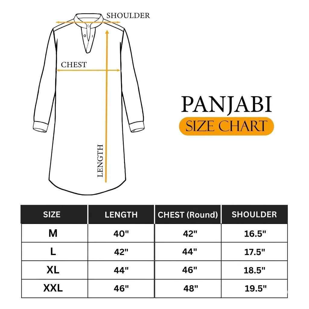 BD Easy Shop পাঞ্জাবি সাইজ গাইড - M, L, XL, XXL মাপের চার্ট