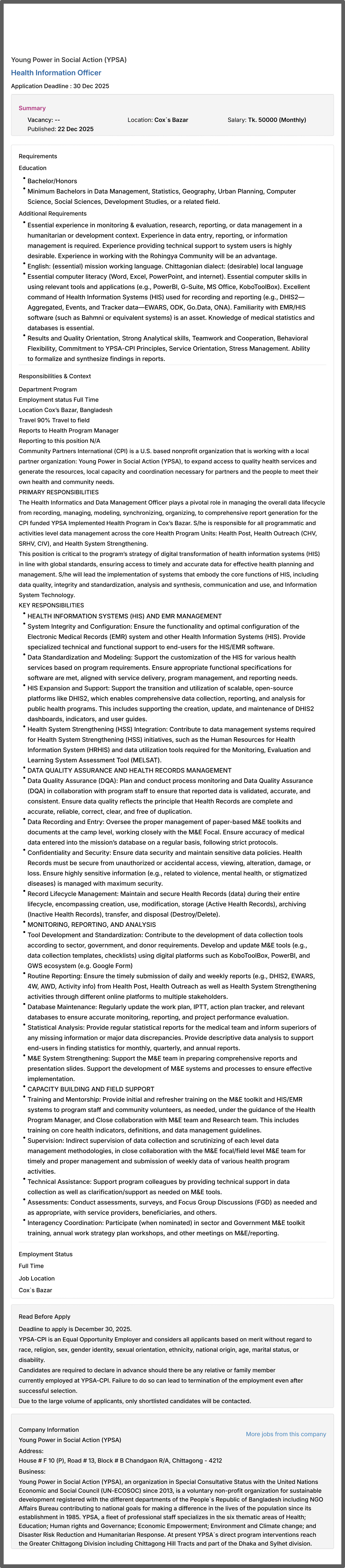 YPSA Job Circular 2026