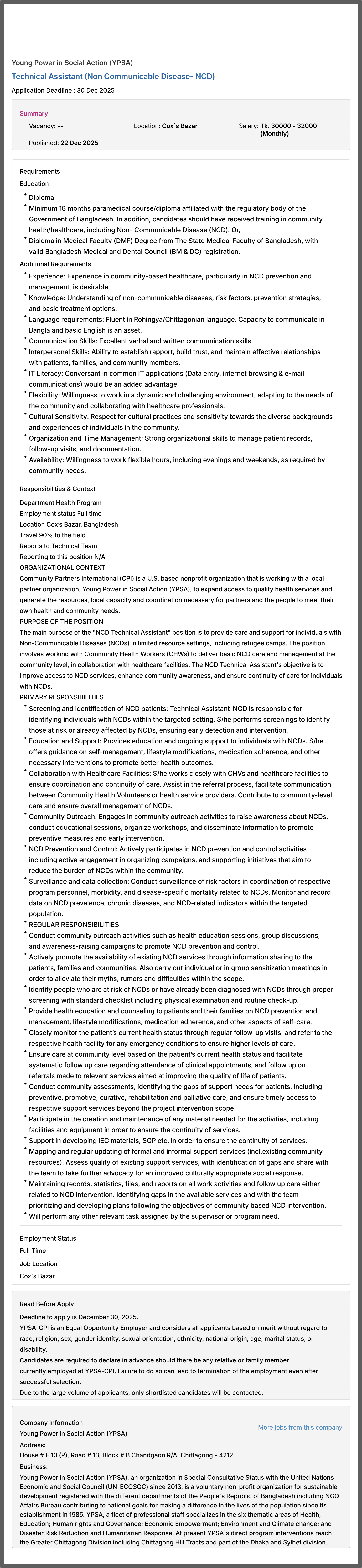 YPSA Job Circular 2026