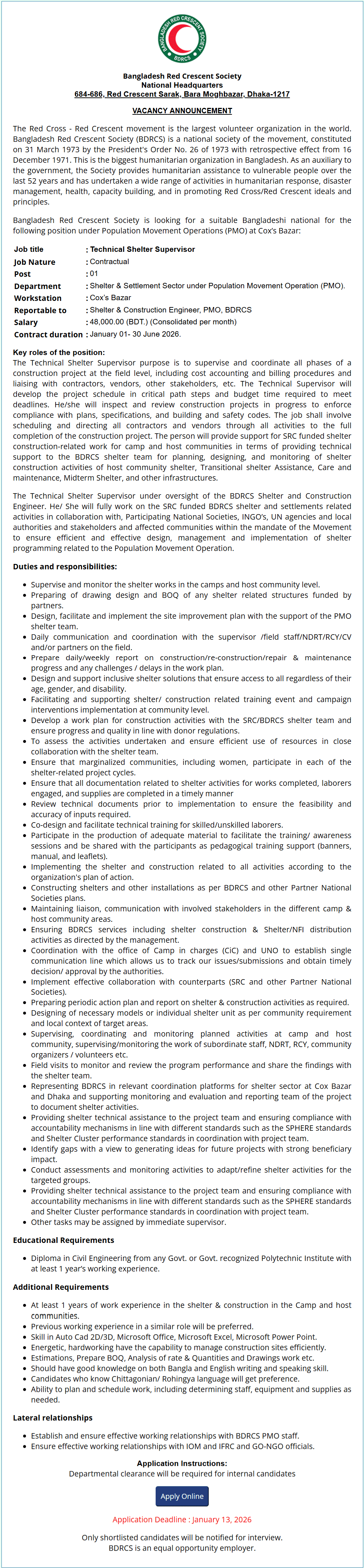 BDRCS Job Circular 2026