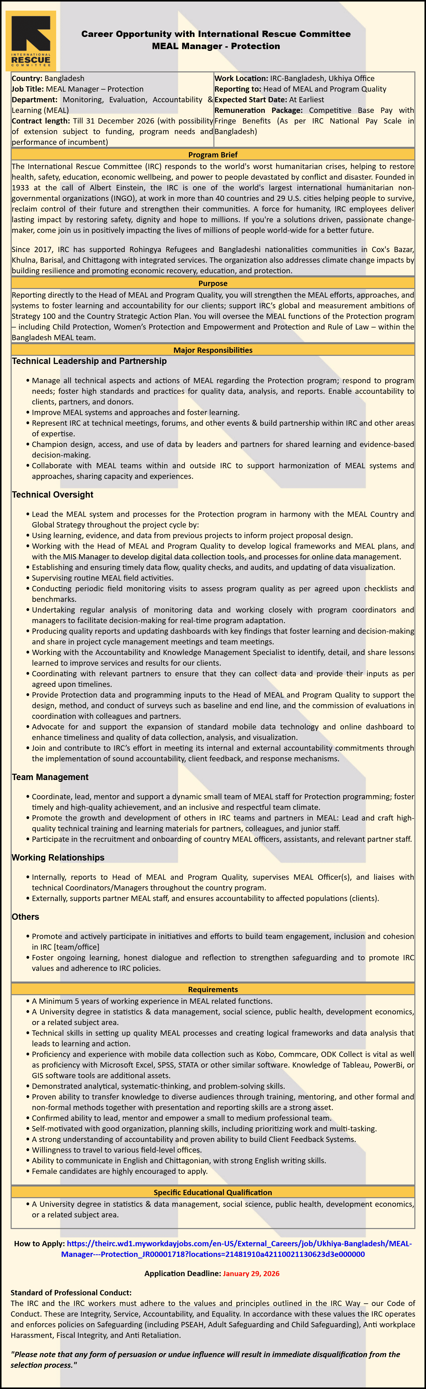 IRC NGO Job Circular 2026