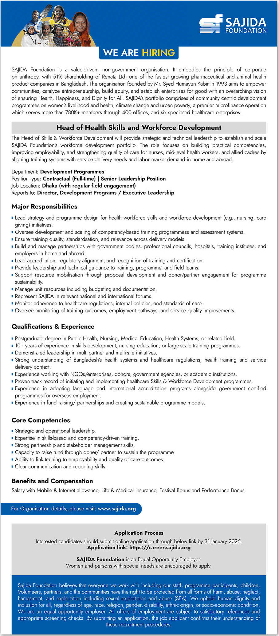 SAJIDA Foundation Job Circular 2026