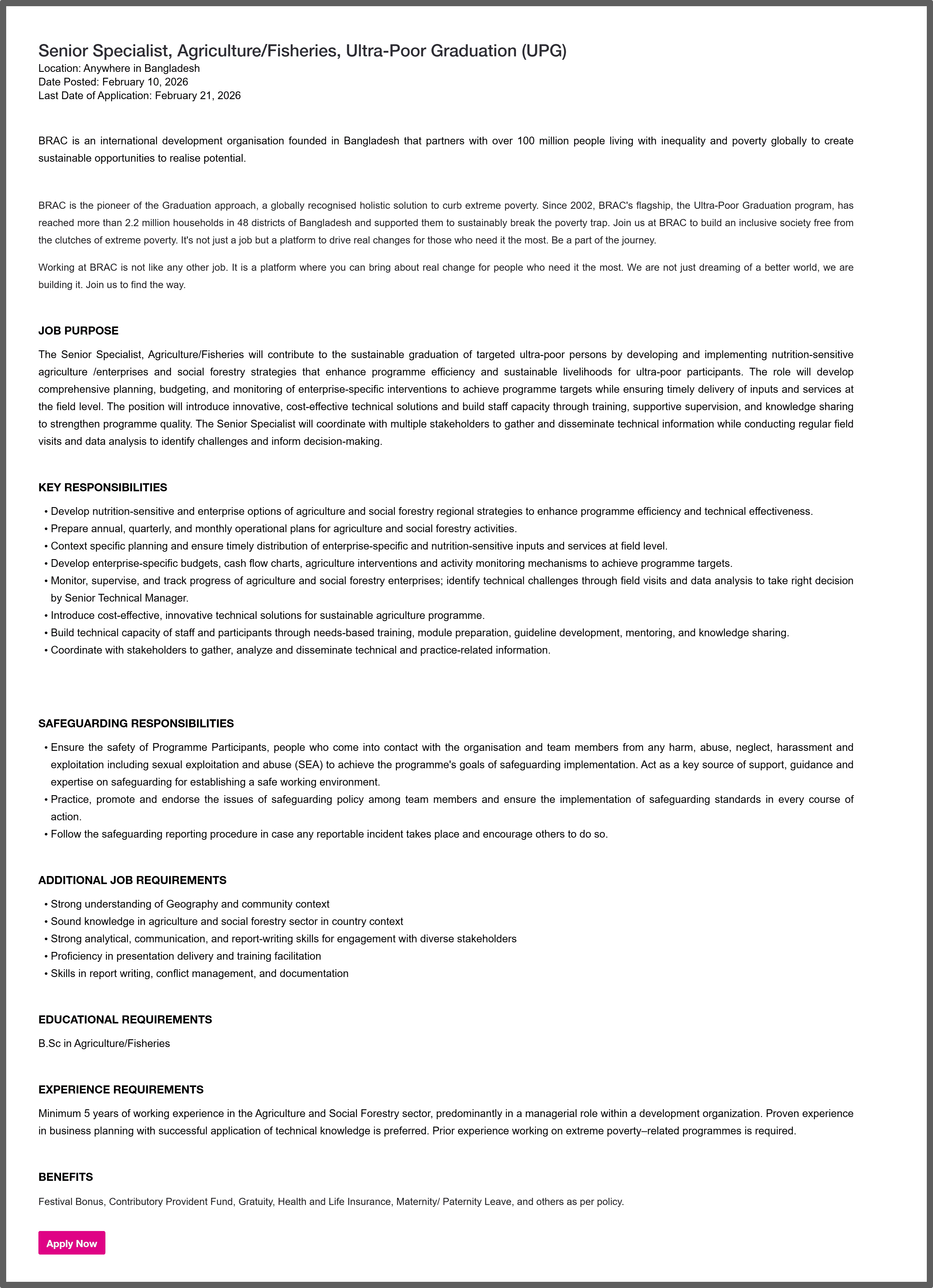 BRAC NGO Job Circular 2026