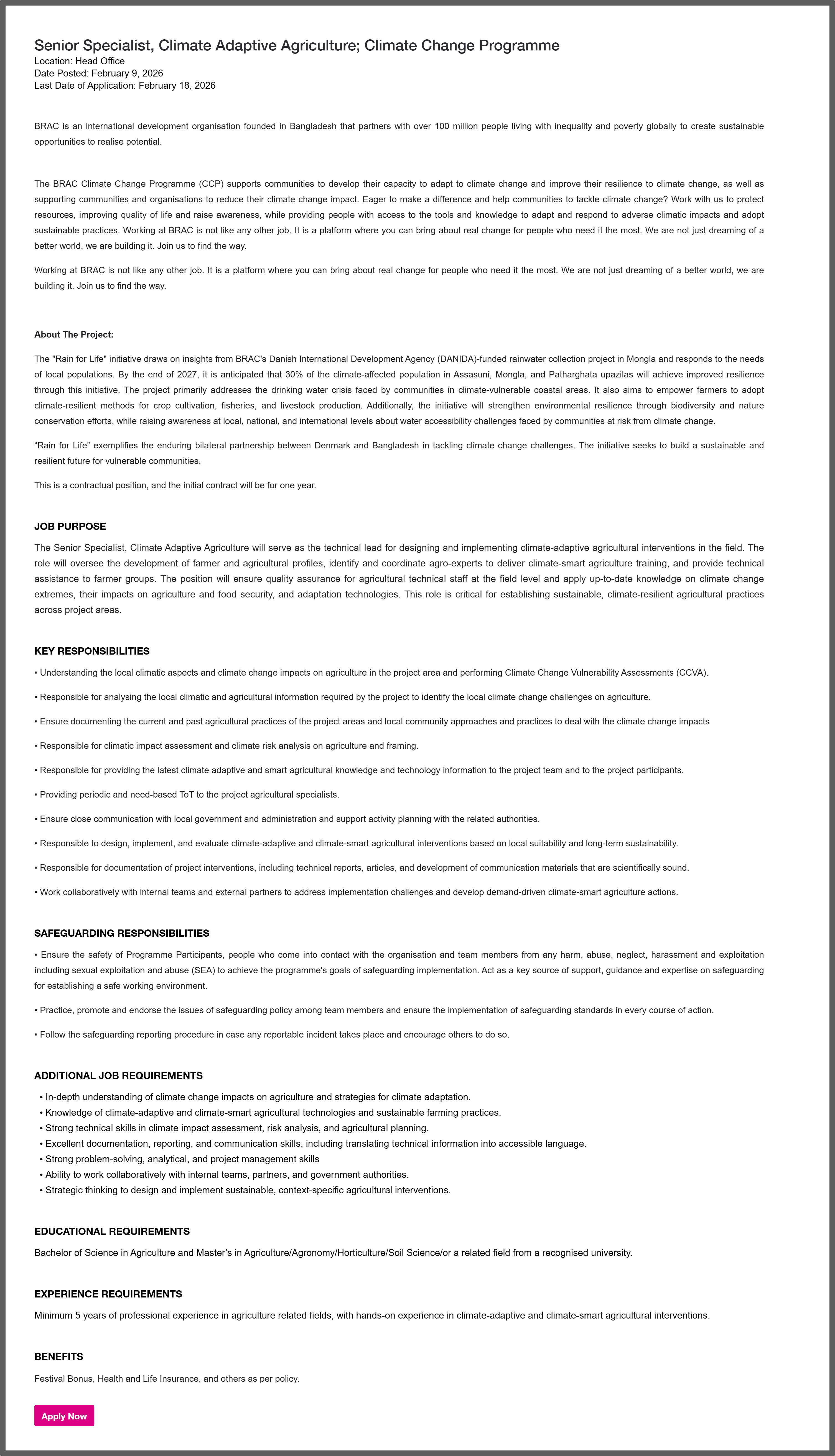 BRAC NGO Job Circular 2026