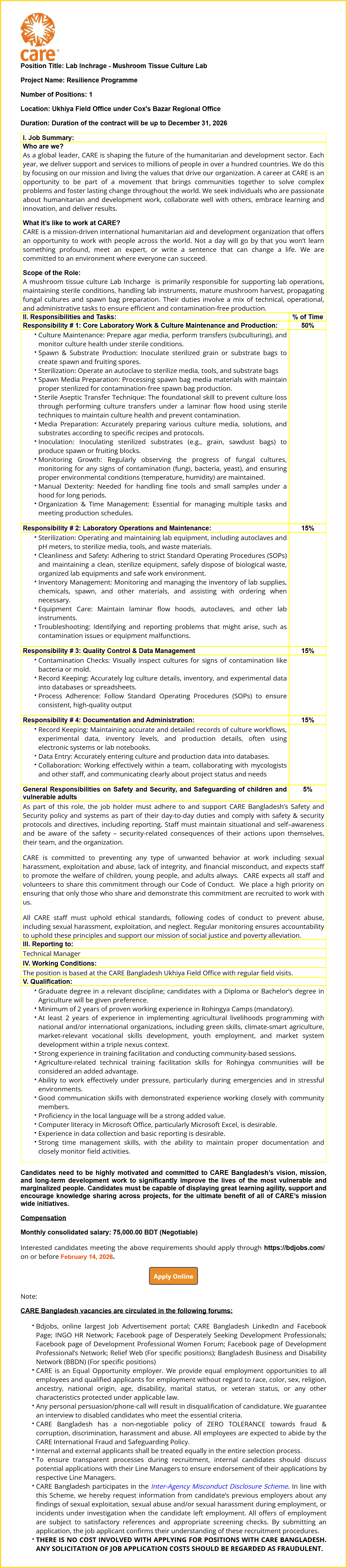 CARE Bangladesh Job Circular 2026