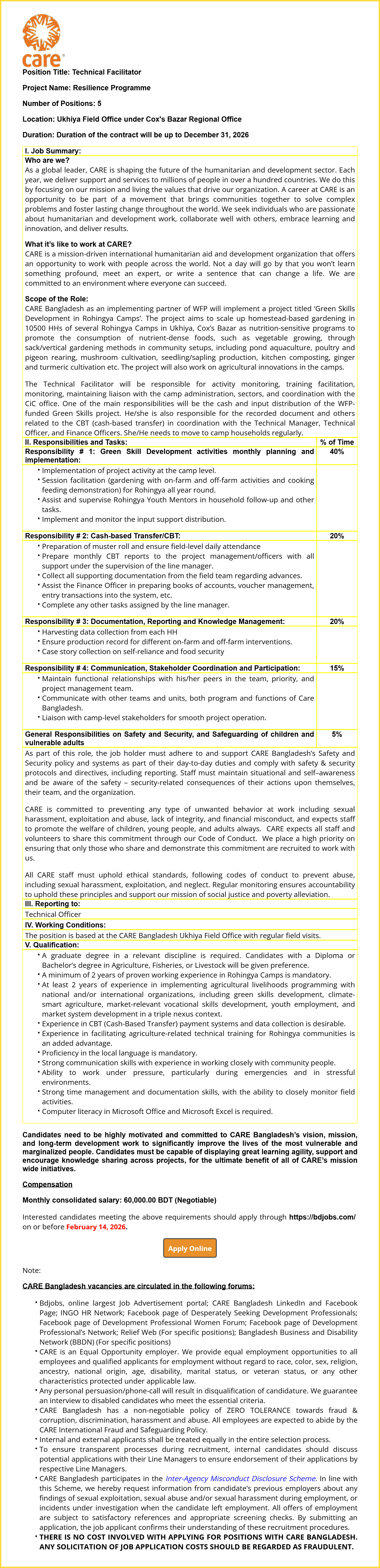 CARE Bangladesh Job Circular 2026