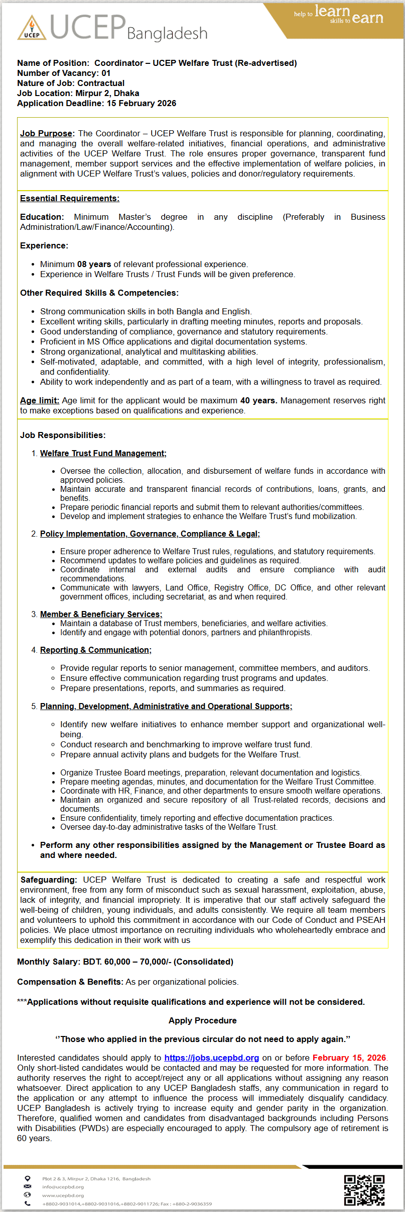 UCEP Bangladesh Job Circular 2026