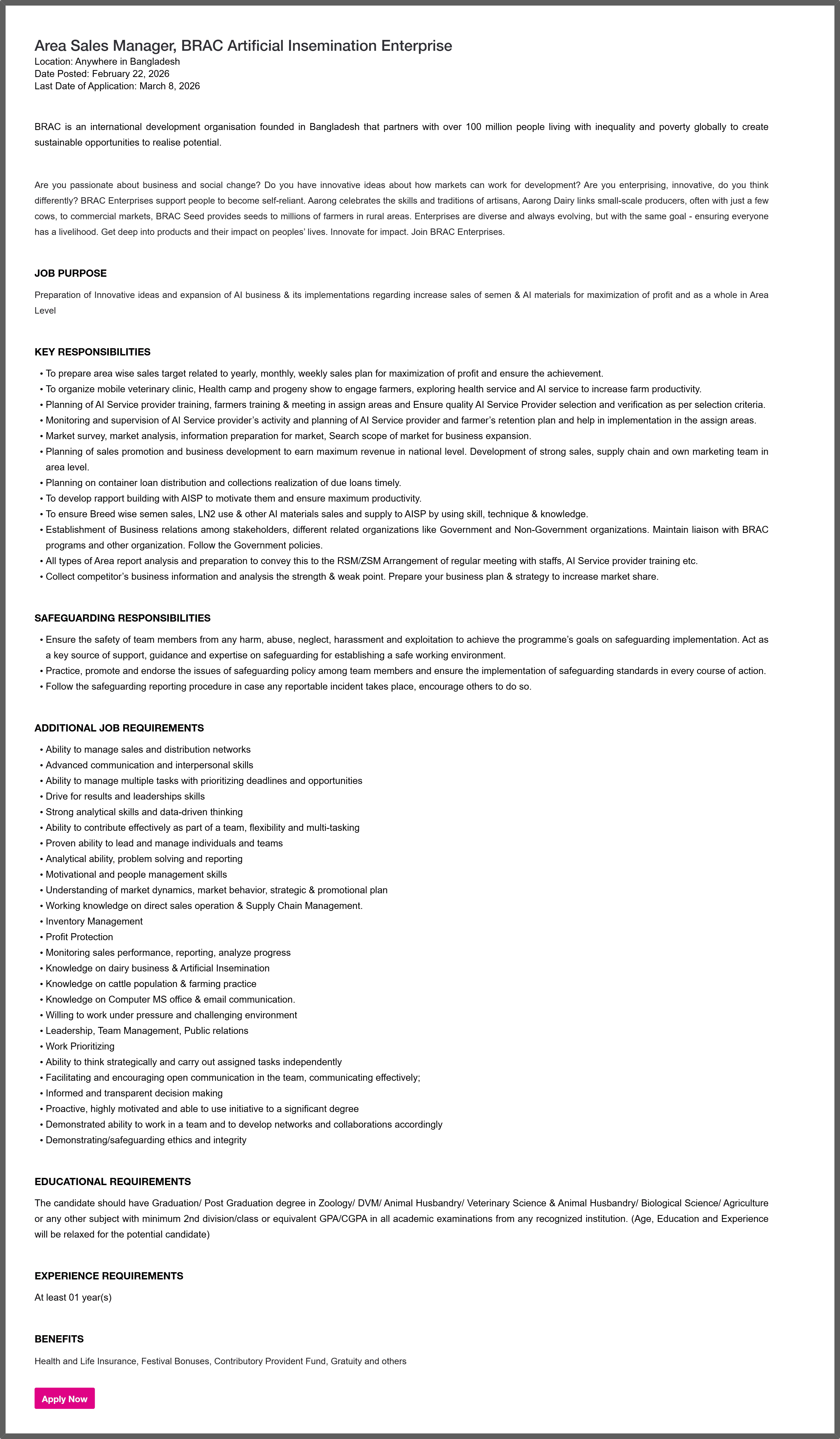 BRAC NGO Job Circular 2026