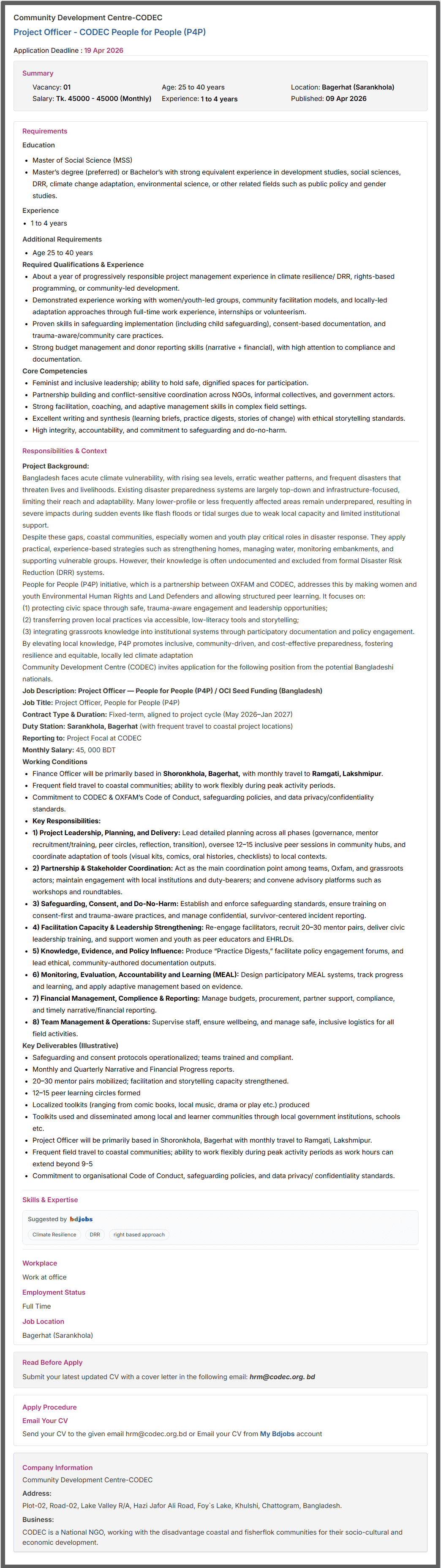 CODEC NGO Job Circular 2026