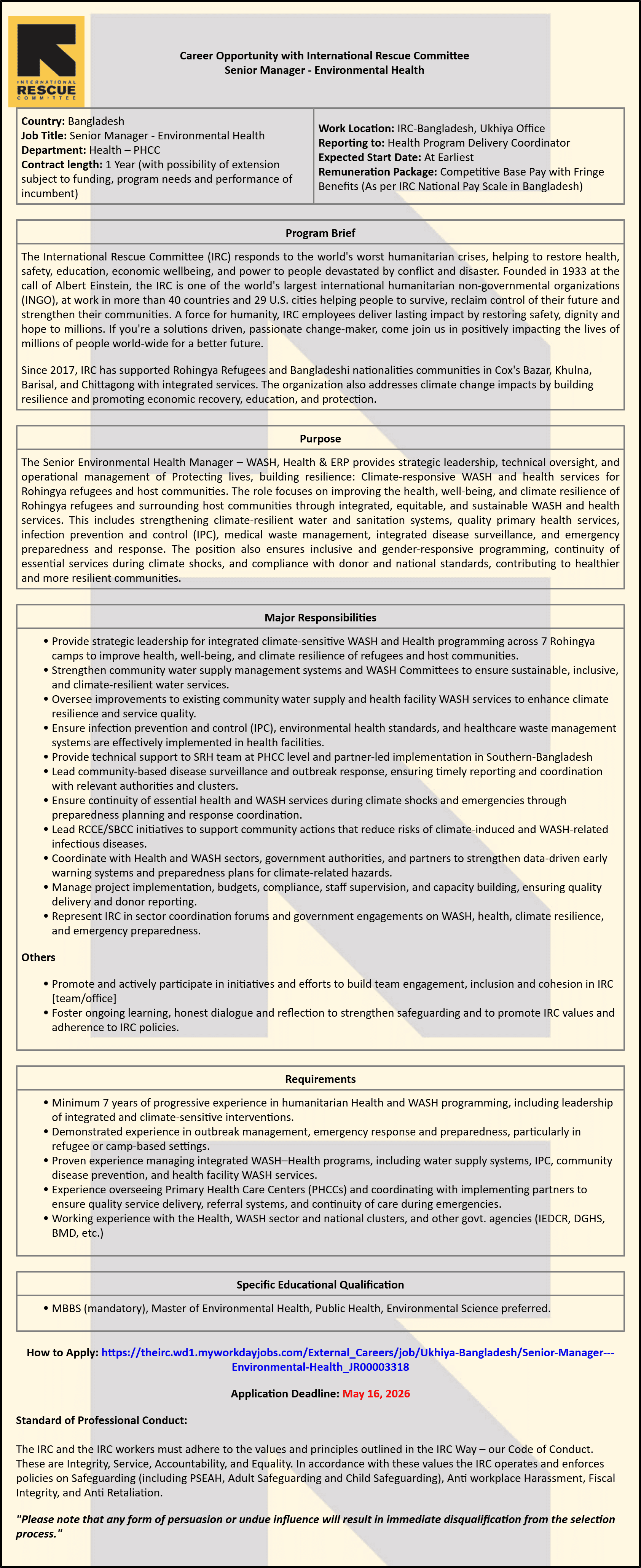 IRC NGO Job Circular 2026