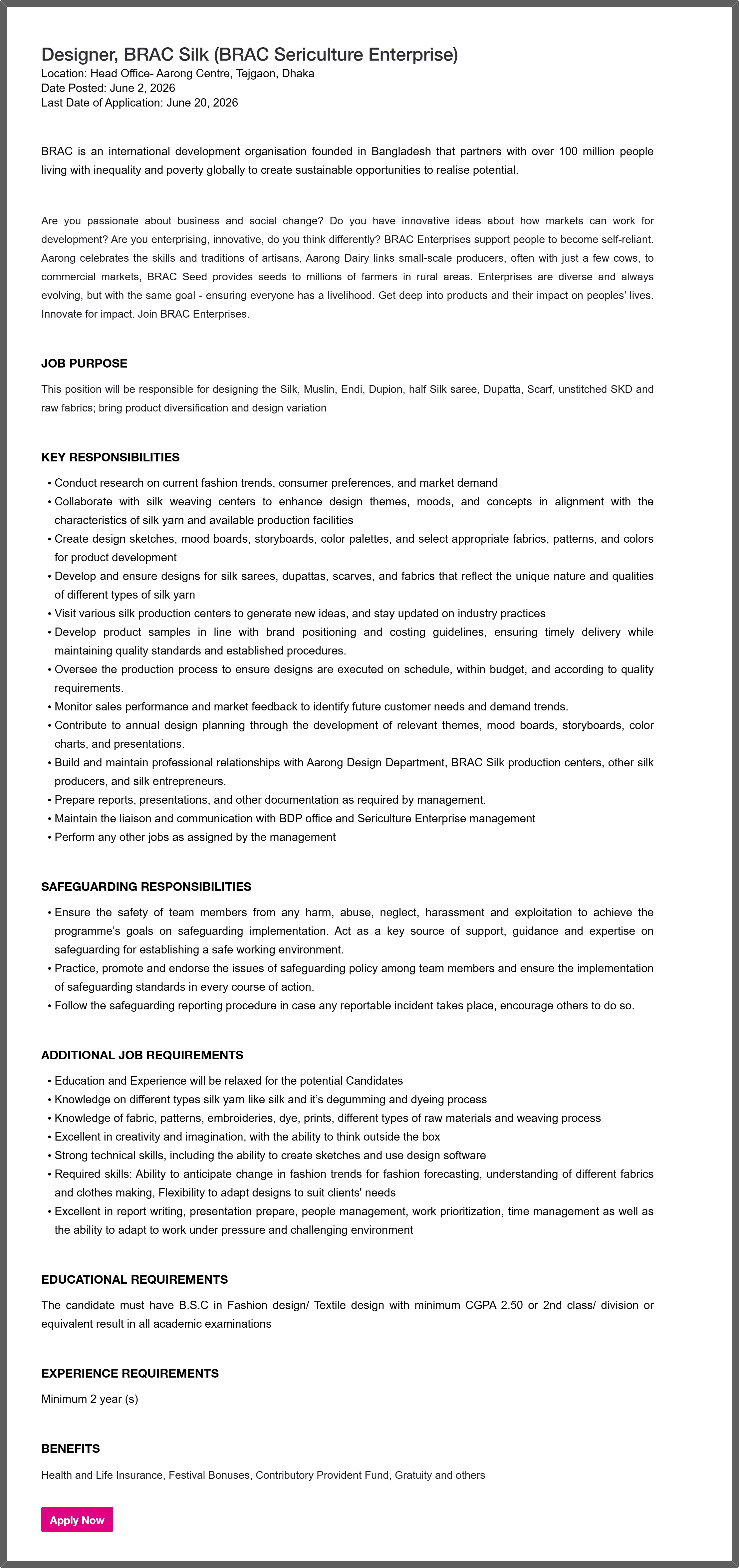 BRAC NGO Job Circular 2026