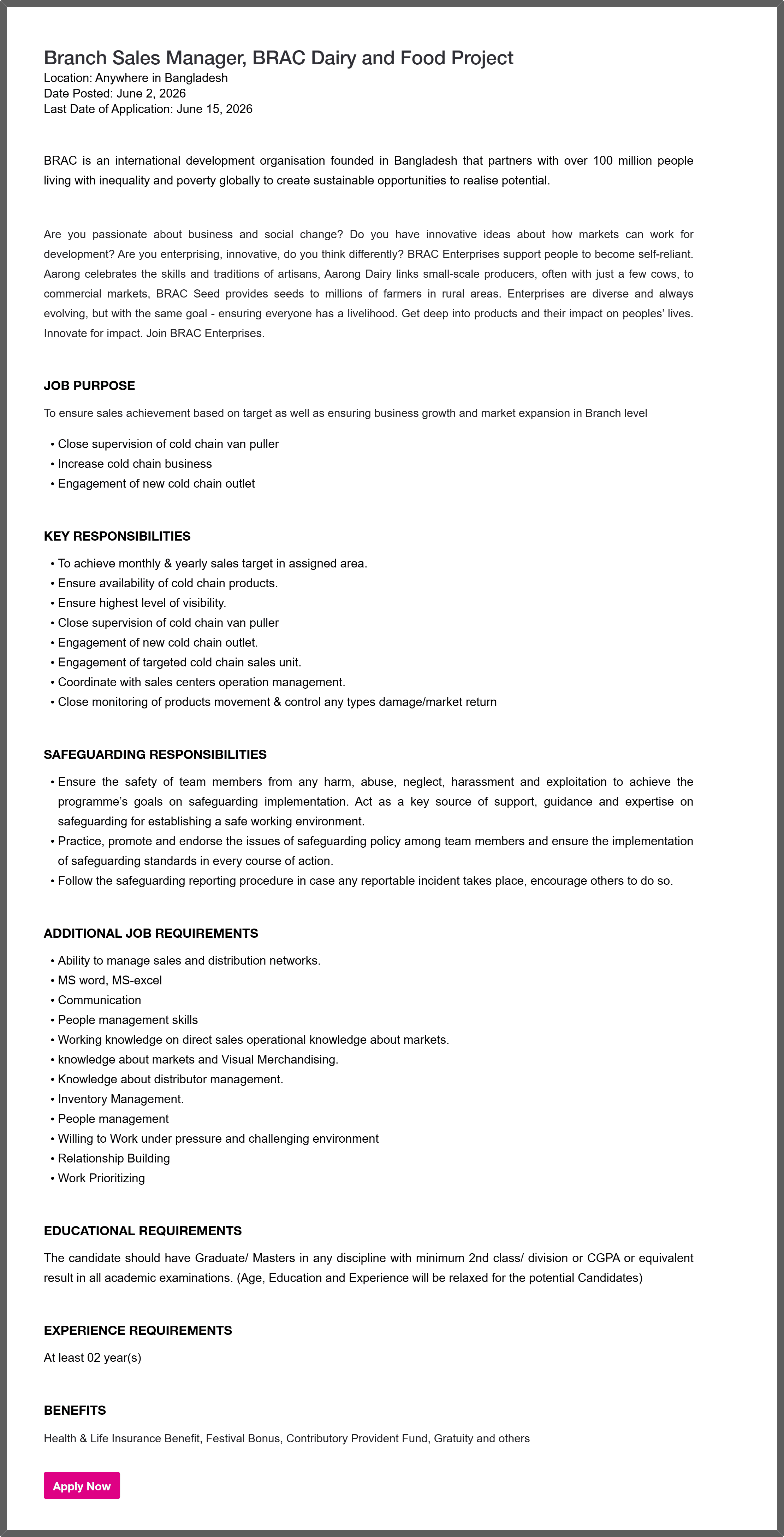 BRAC NGO Job Circular 2026