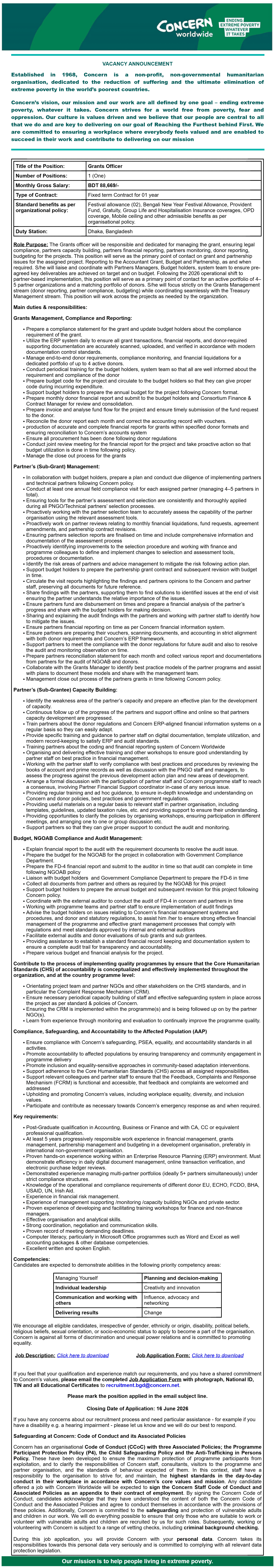 Concern Worldwide Bangladesh Job Circular 2026