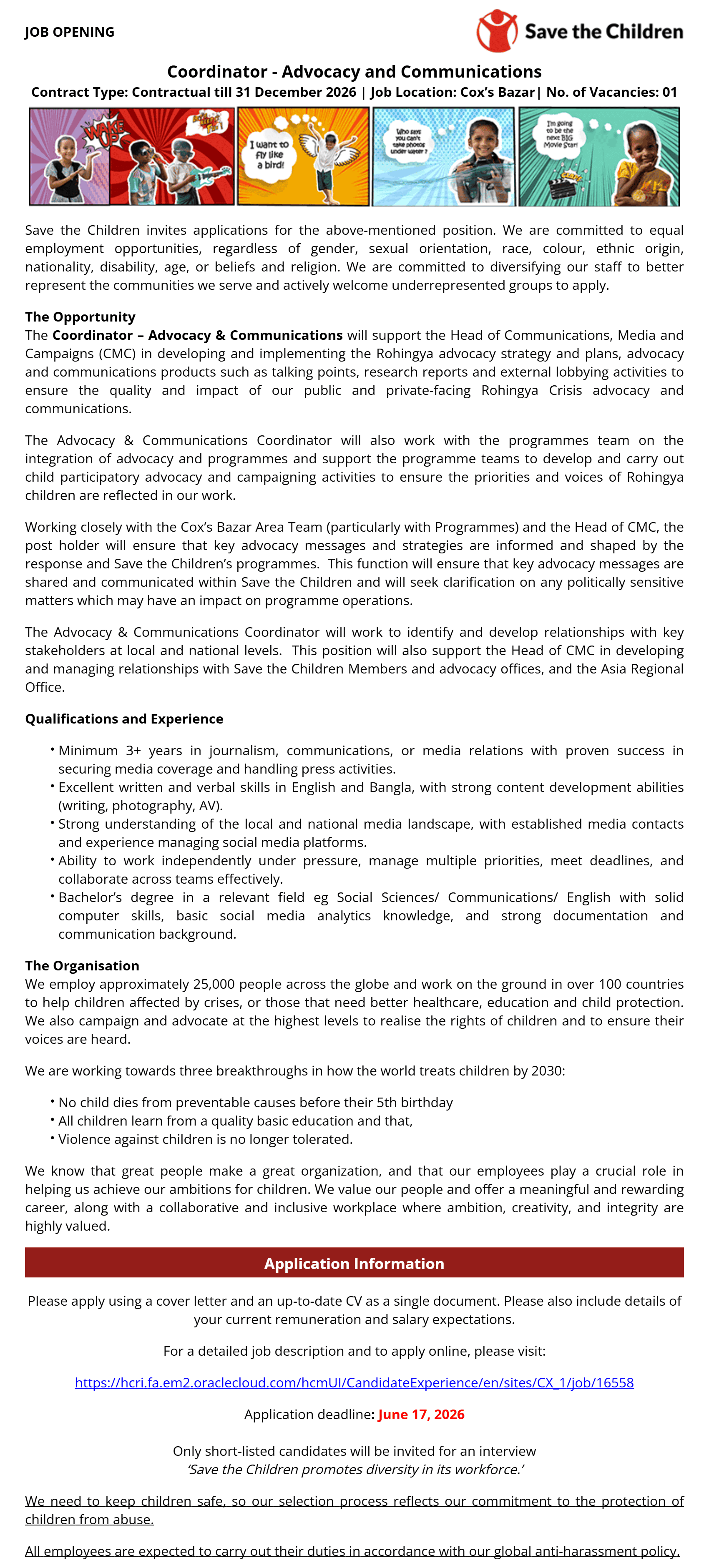 Save the Children Job Circular 2026