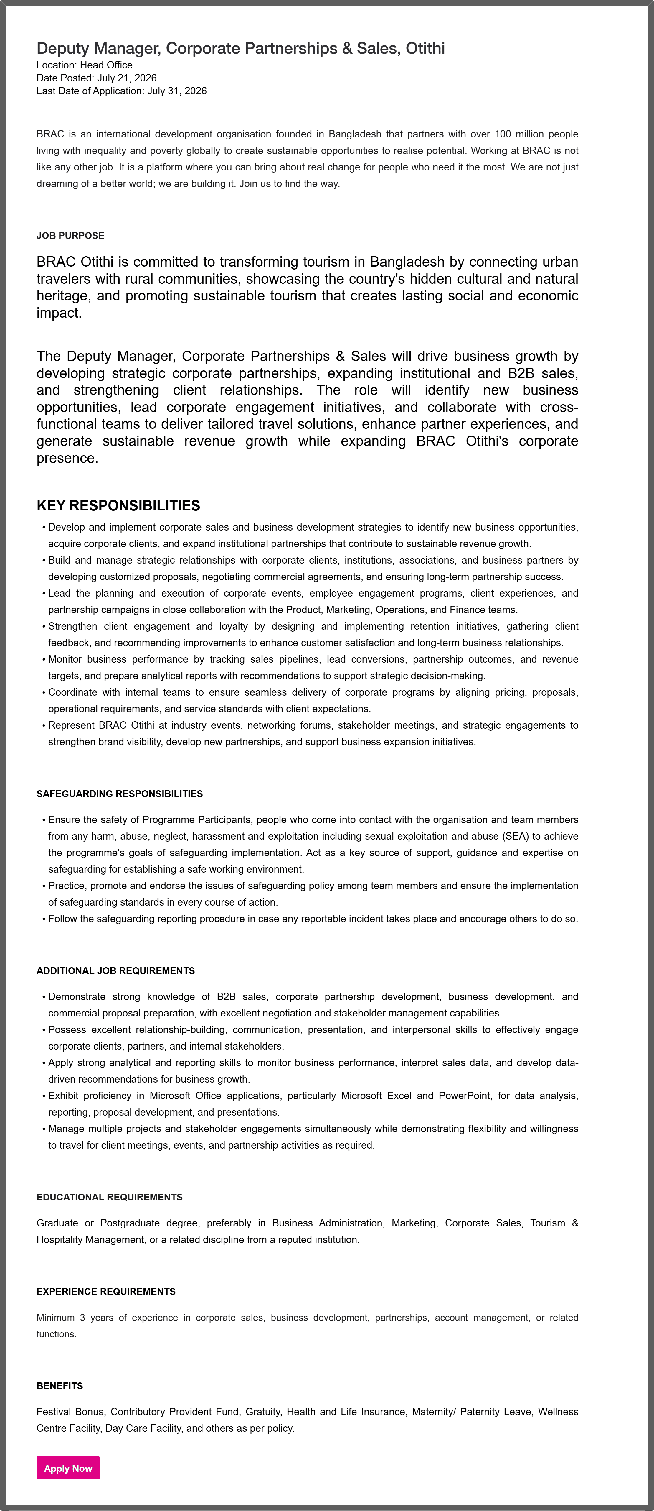 BRAC NGO Job Circular 2026
