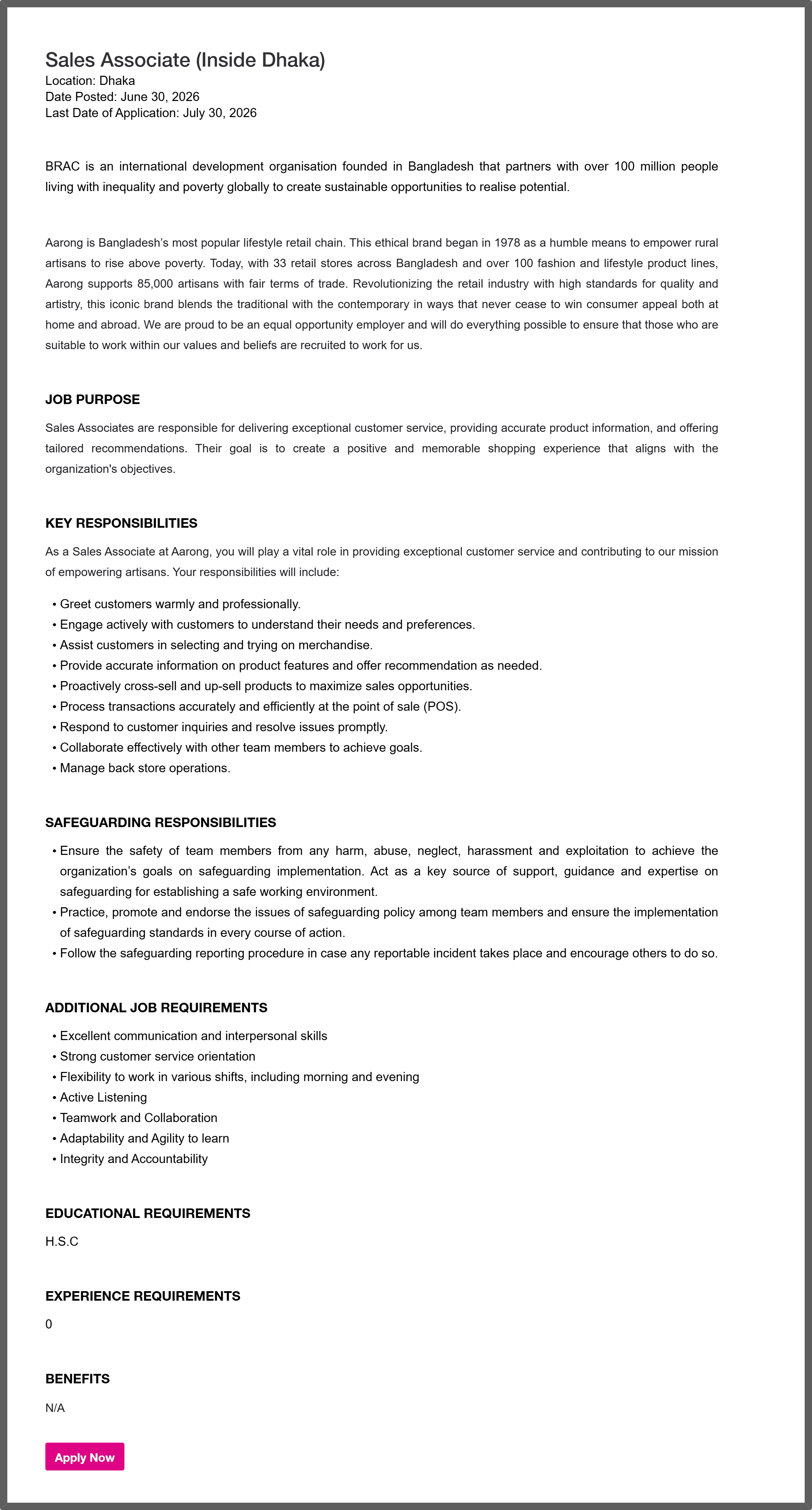 BRAC NGO Job Circular 2026
