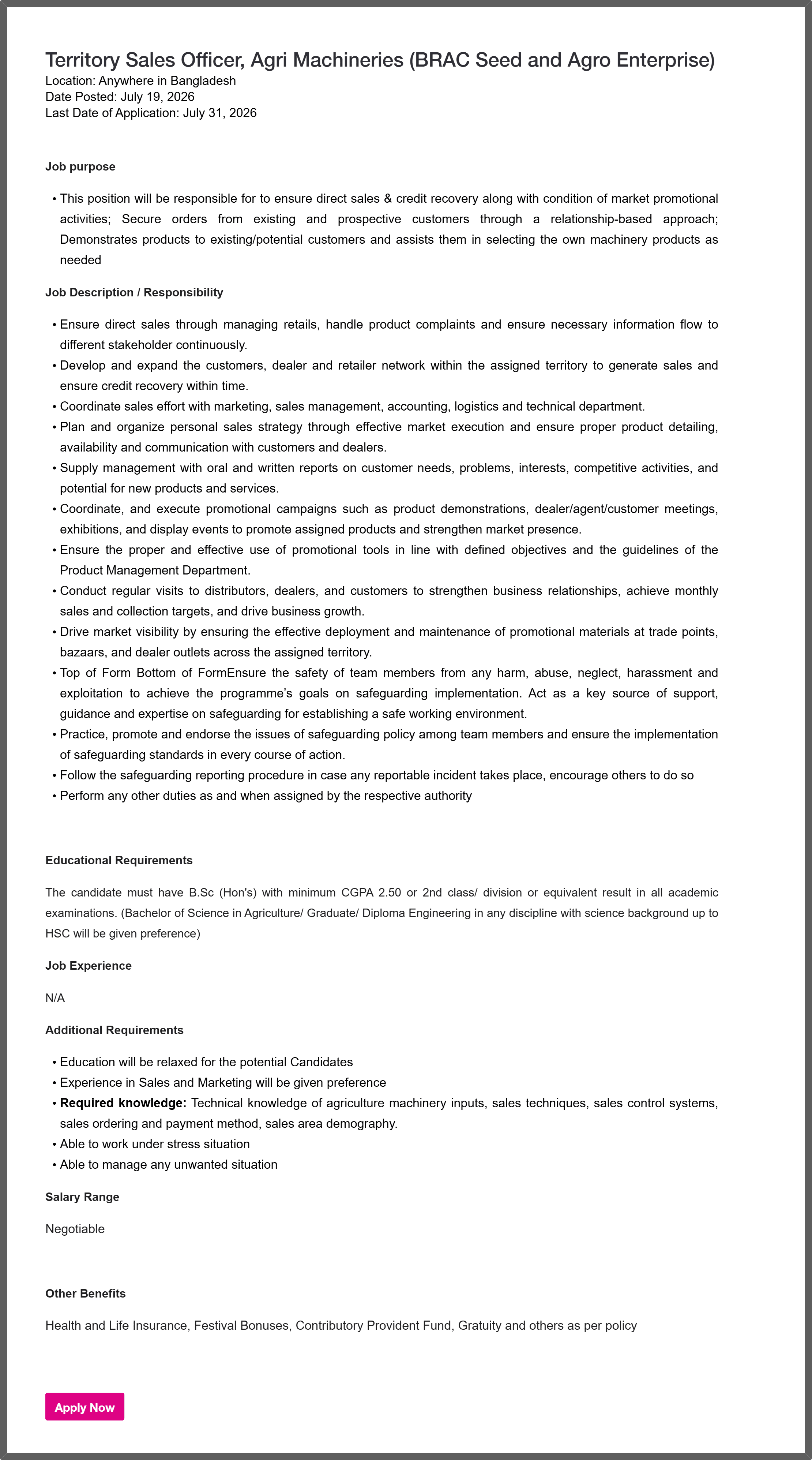 BRAC NGO Job Circular 2026
