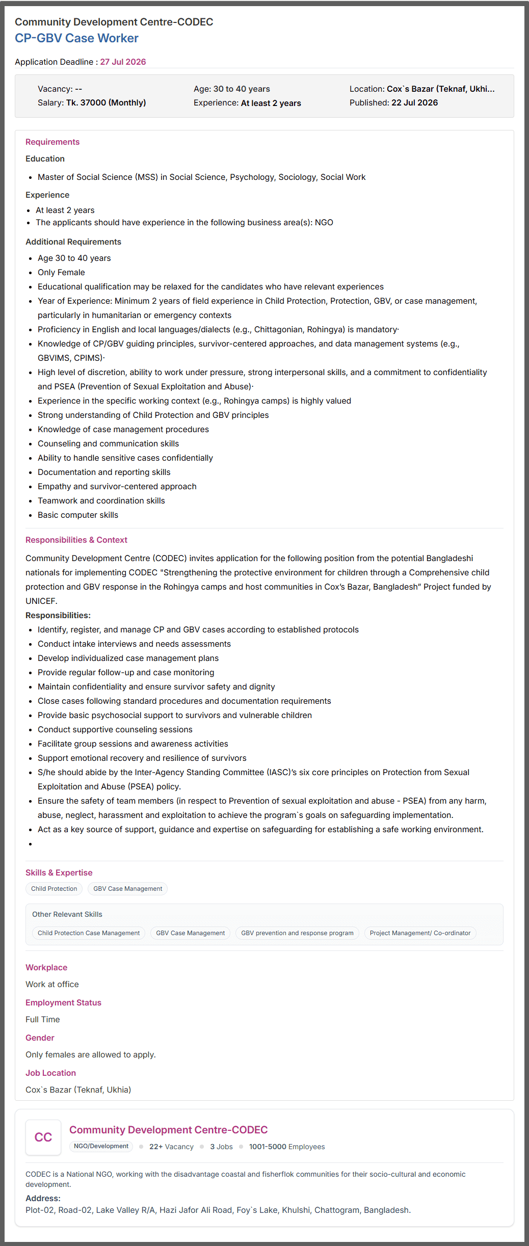 CODEC NGO Job Circular 2026