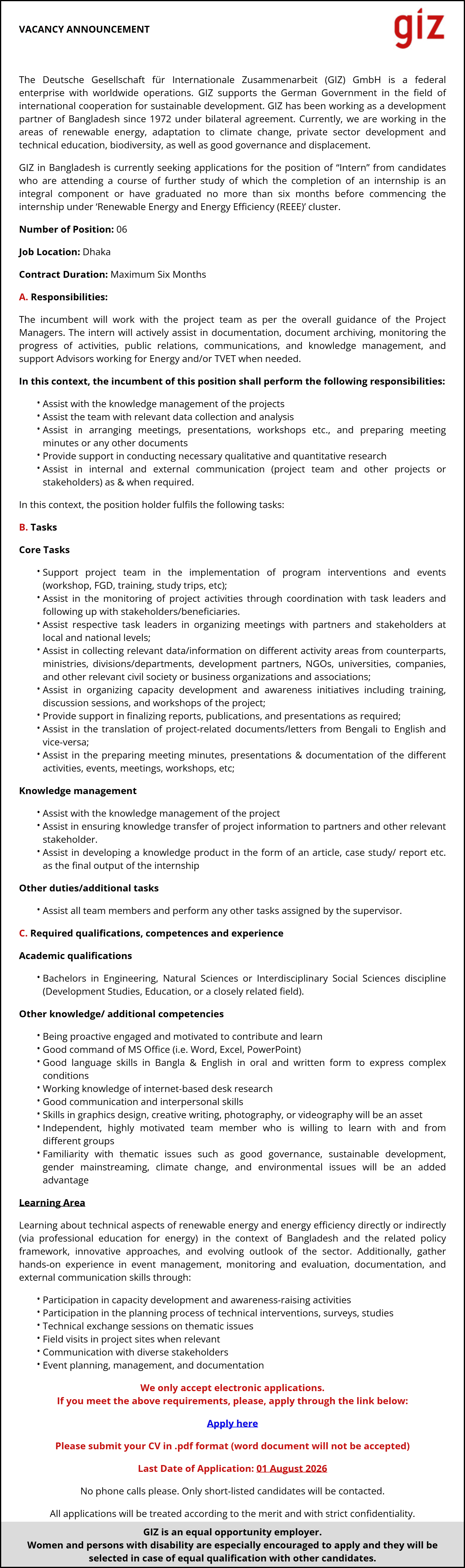 GIZ Bangladesh Job Circular 2026