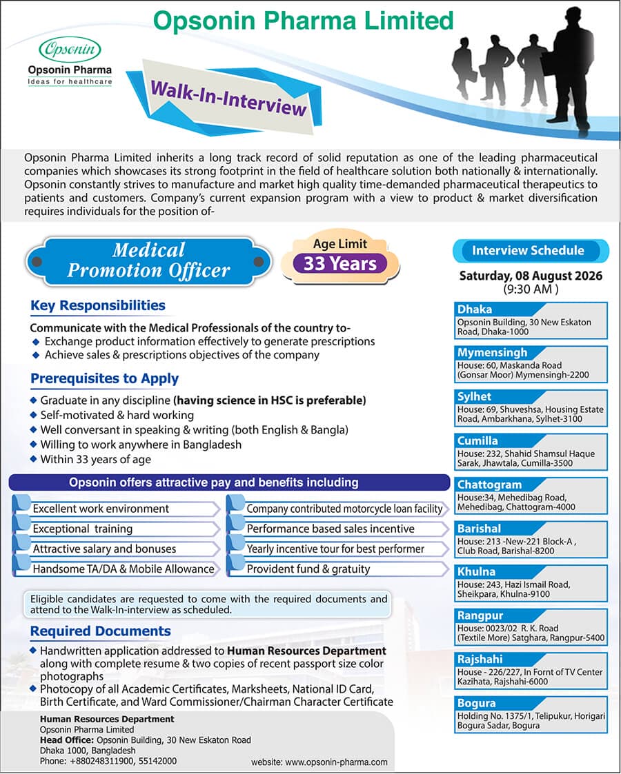 Opsonin Pharma Job Circular 2026