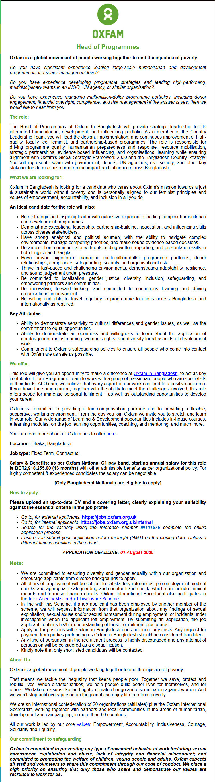 Oxfam Job Circular 2026