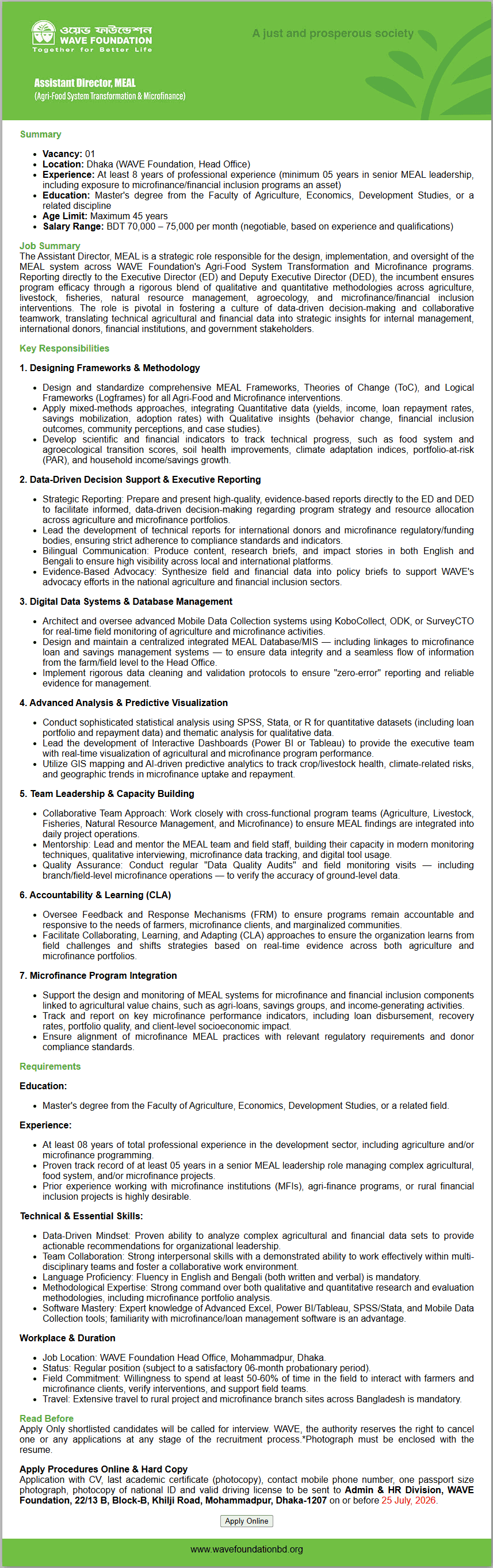 WAVE Foundation Job Circular 2026