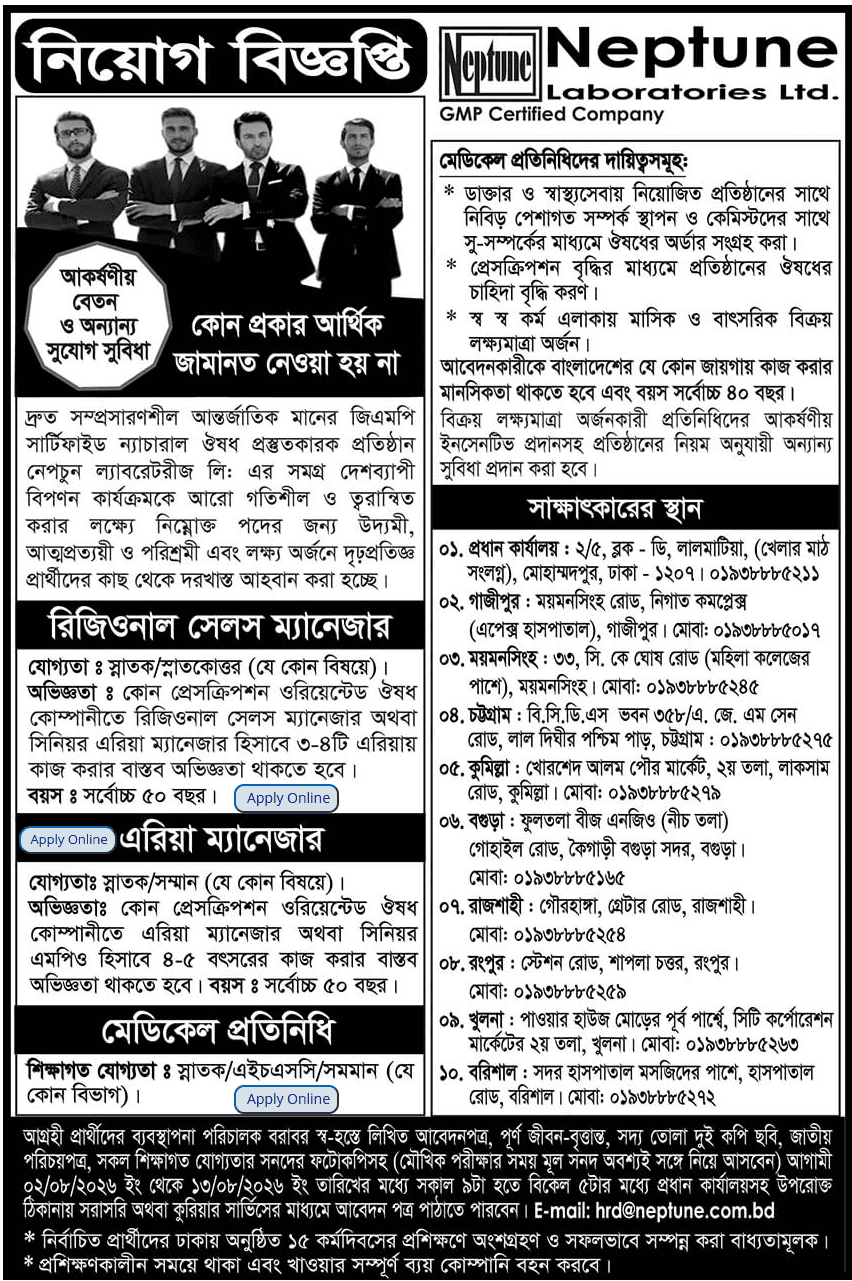 Neptune Laboratories Job Circular 2026