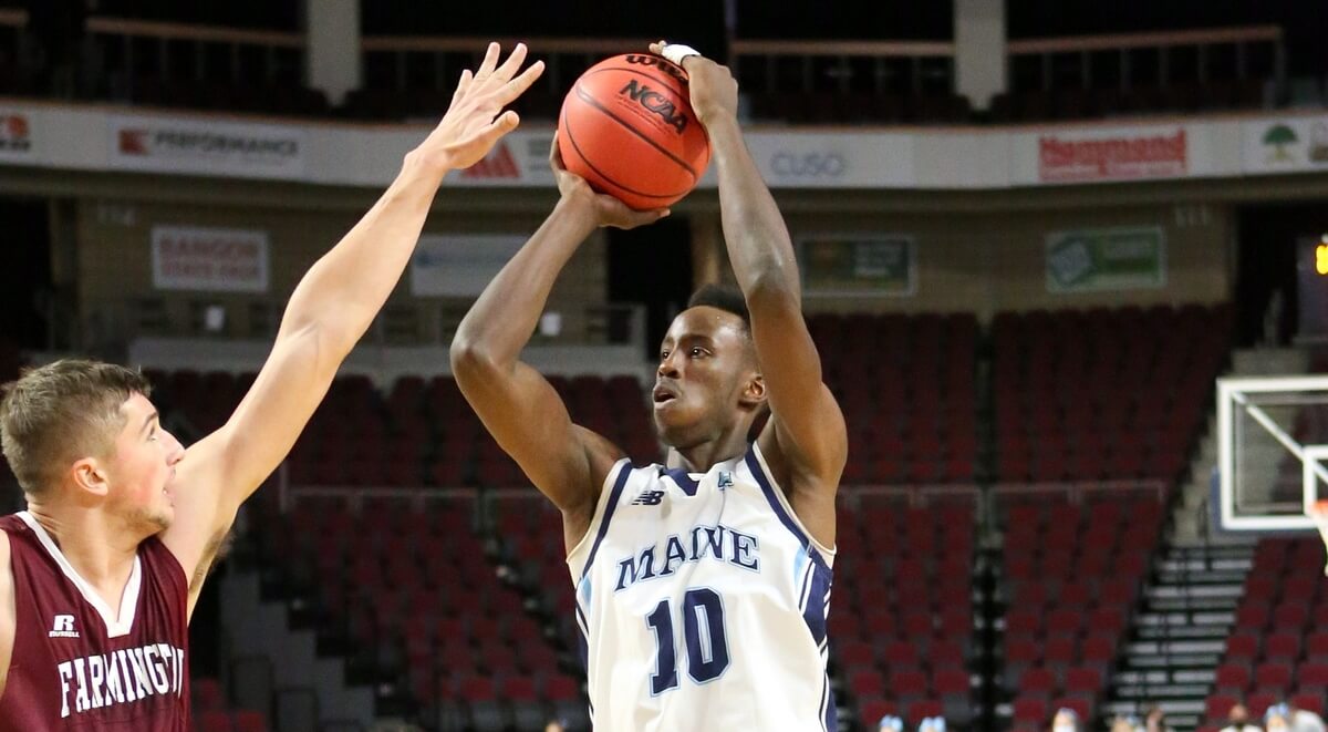 UMaine's Stephane Ingo makes a shot during a game