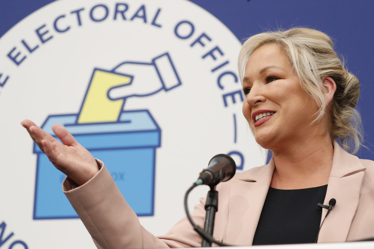 Michelle O'Neill speaks after Sinn Fein won at the polls Saturday in Northern Ireland.