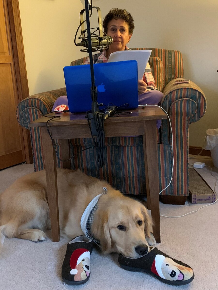 Randi Kirshbaum broadcasts remotely from her home for out-of-state radio stations.
