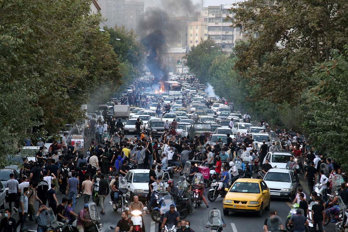 Protesters take to the streets in Tehran.