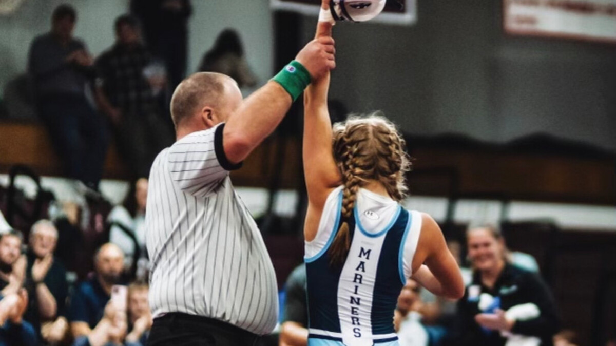 In just 1 minute and 44 seconds, Oceanside High School junior Maddie Ripley pinned Nick Allen of Wells.