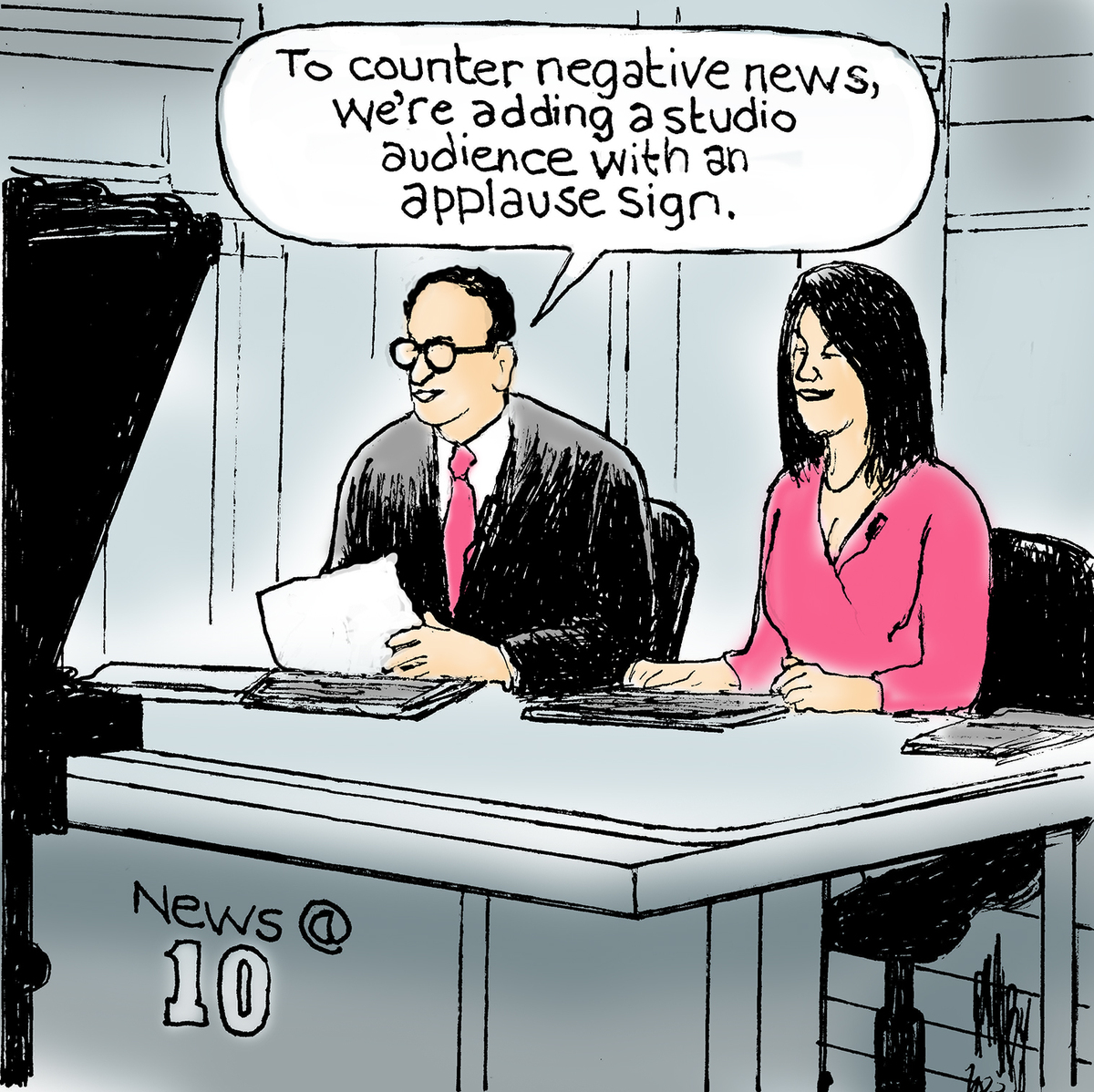 To counter negative news, we're adding a studio audience and an applause sign.