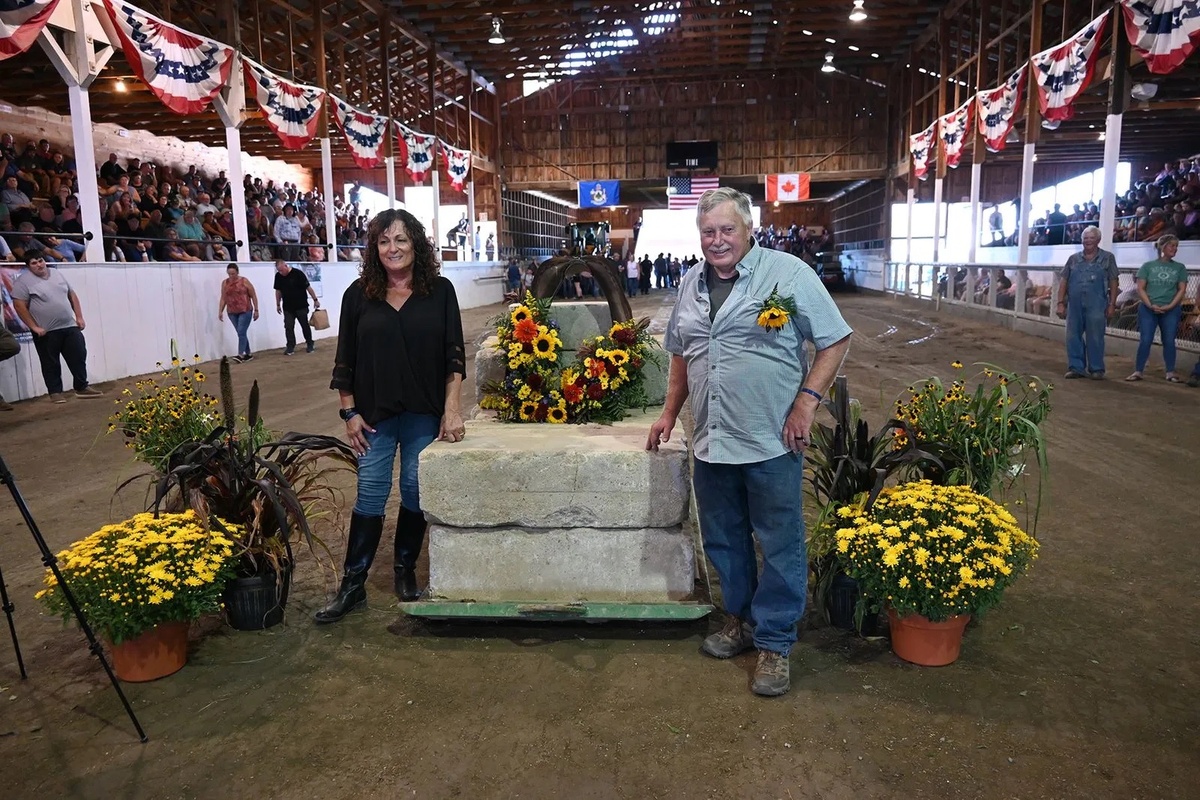 Longtime draft horse owner and puller Jim Grover and his fiancee, Kim Shuckerow, tied the knot in the pulling ring.