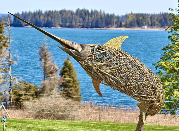 A 21-foot sculpture honors the tribes that hunted swordfish in the