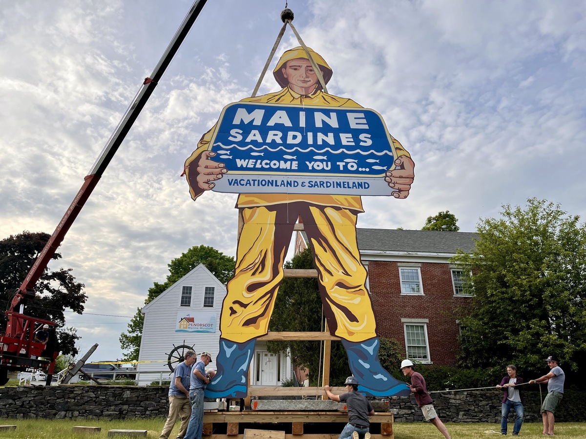 bangordailynews.com - Bridget Huber - A freshly restored 40-foot-tall fisherman comes to Searsport