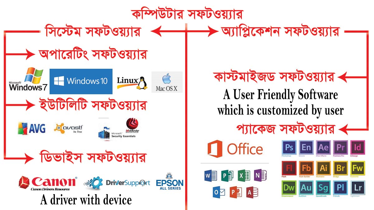 কম্পিউটার সফটওয়্যার কত প্রকার ও কি কি