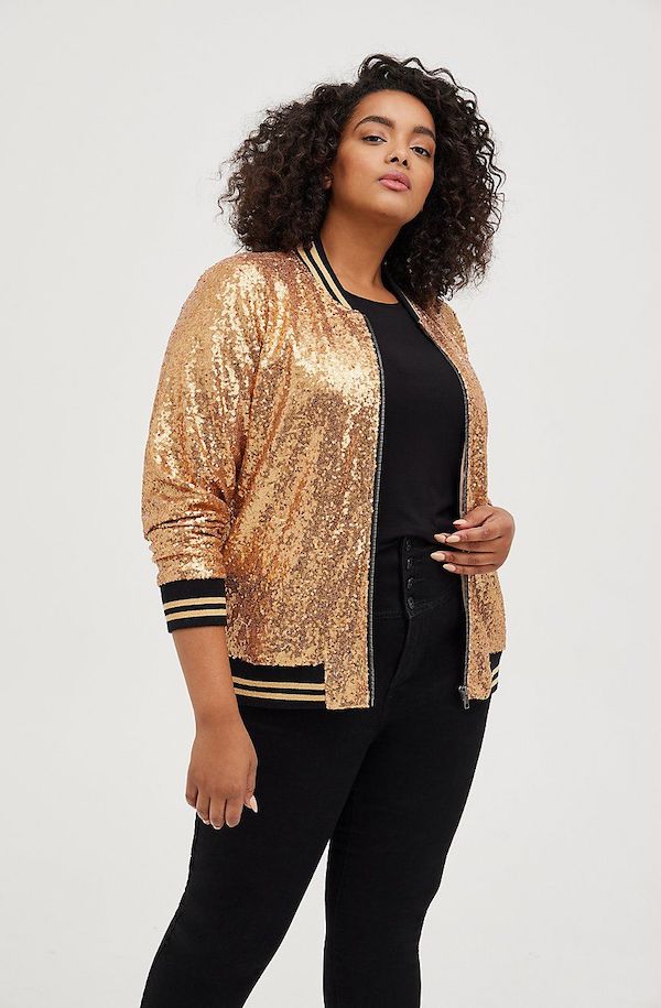 plus size gold sequin jacket