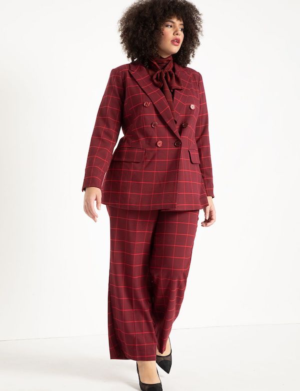 red plus size pant suit