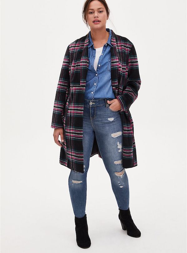 plus size plaid coat