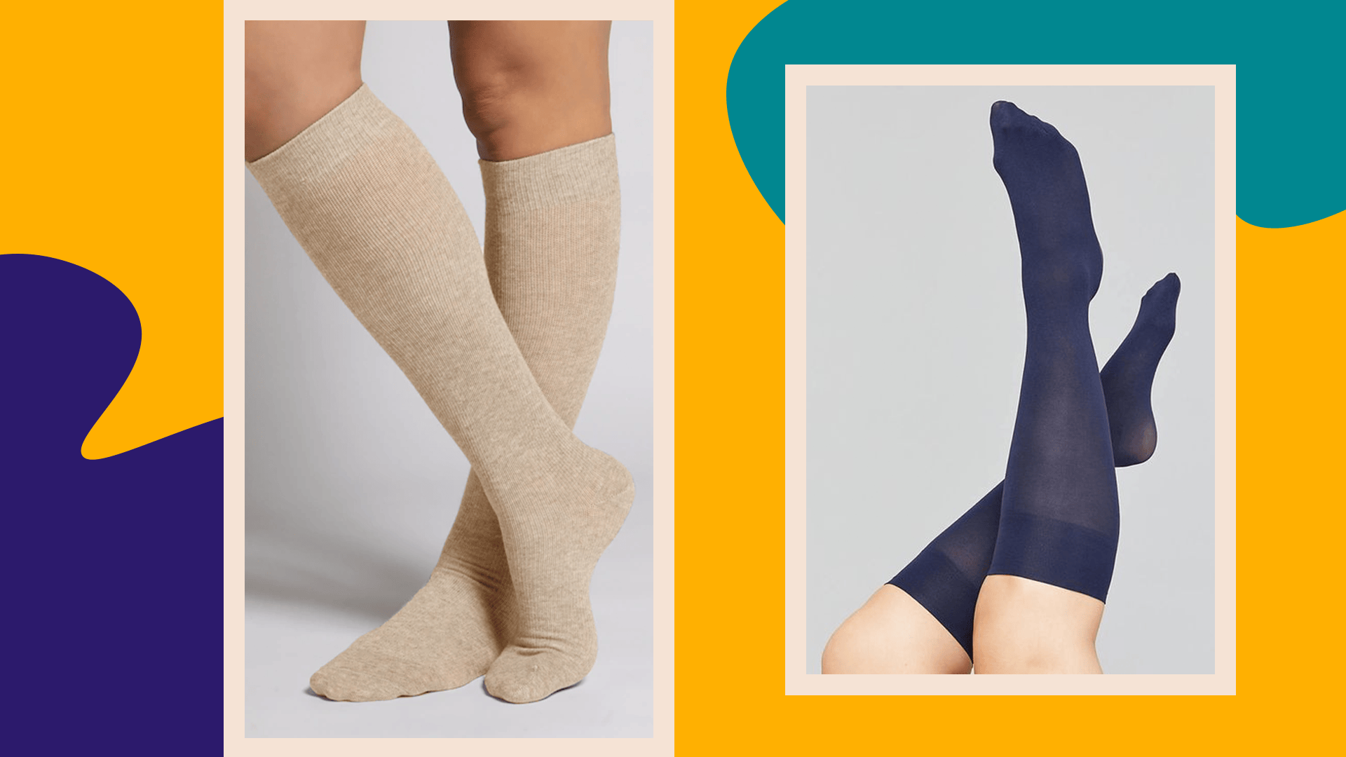 Two models wearing plus-size knee-high socks.