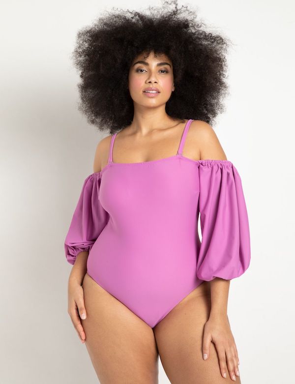 off shoulder long sleeve swimsuit