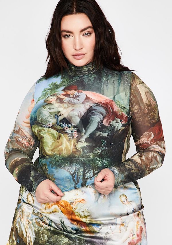Plus-Size Renaissance Print Tops 