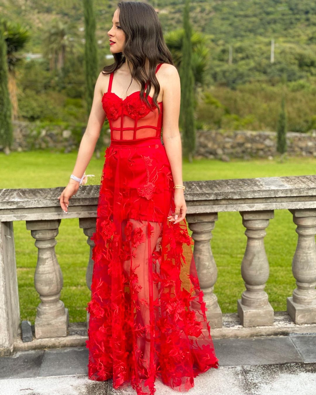 Red Sheer Lace Maxi Dress
